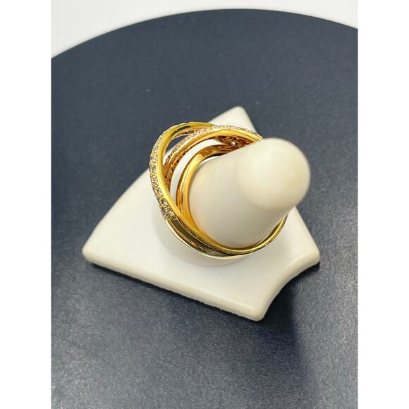 Ross Simon Sterling Three Pave Pink Yellow Clear Cross Over Highway Ring 8.25 - Picture 2 of 10